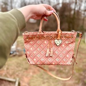Dooney & Bourke Bag Vintage Y2K Pink Crossword Purse Tassel Tote Satchel